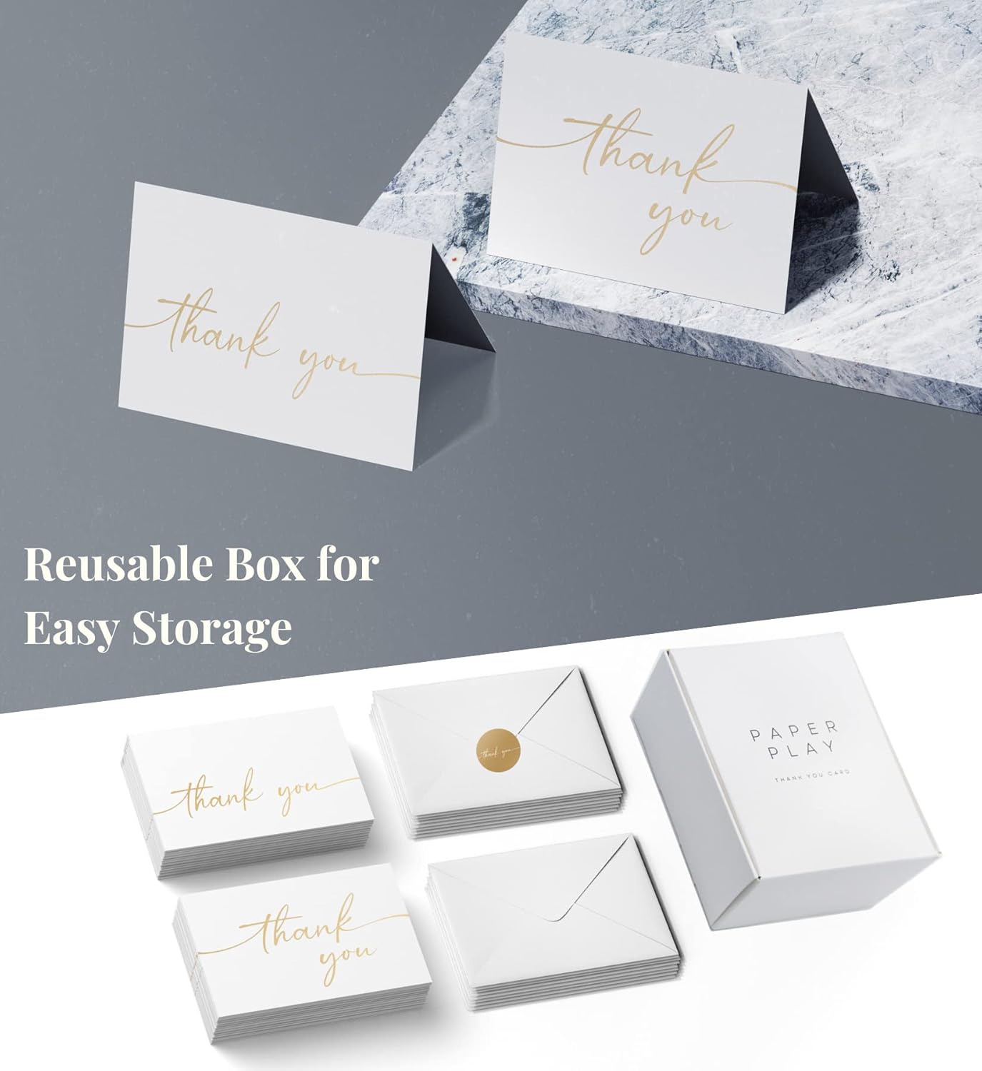 Thank You Cards with Envelopes & Stickers, Matte Gold Foil Cards Bulk Pack of 100, 4x6 Inch Minimalistic Design, Suitable for Business, Wedding, Small Business, Graduation, Bridal Shower, Funeral
