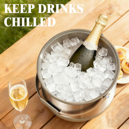 5Quart/4.8L Insulated Ice Bucket with Scoop & Lid, Double-Wall Ice Bucket,Large Party Bucket BPA Free for Cocktail Bar, Champagnes (Gray)