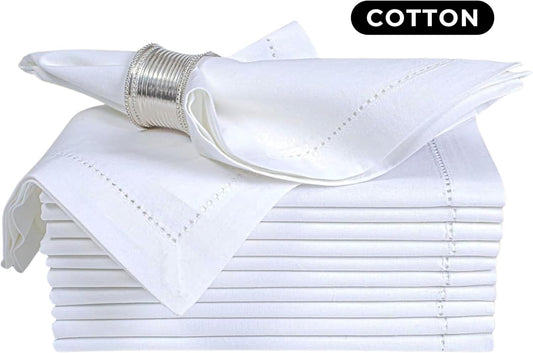 Bedding Craft White Cotton Cloth Dinner Napkins Set of 72 – 18x18 Hemstitched with Mitered Corners – Elegant Machine Washable Fabric Napkins for Weddings, Banquets & Events