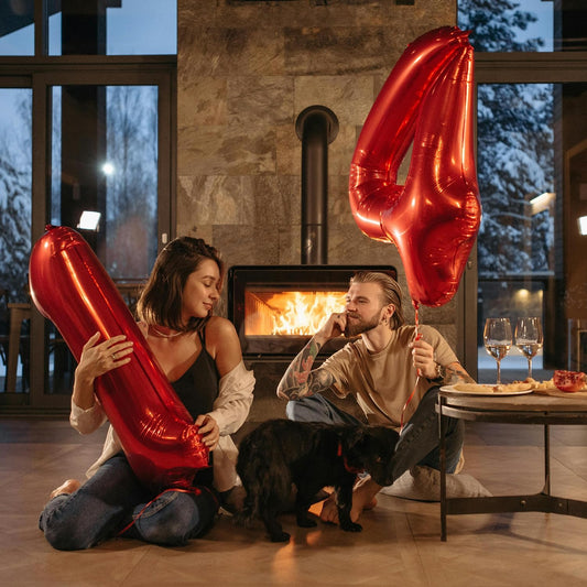 Smlpuame 40 Inch Red Number Balloon 0-9, Large Foil Self-Sealing Number 4 Balloon for Birthday Party, Wedding Anniversary, Celebration Decorations, Helium Digital Balloons Supplies