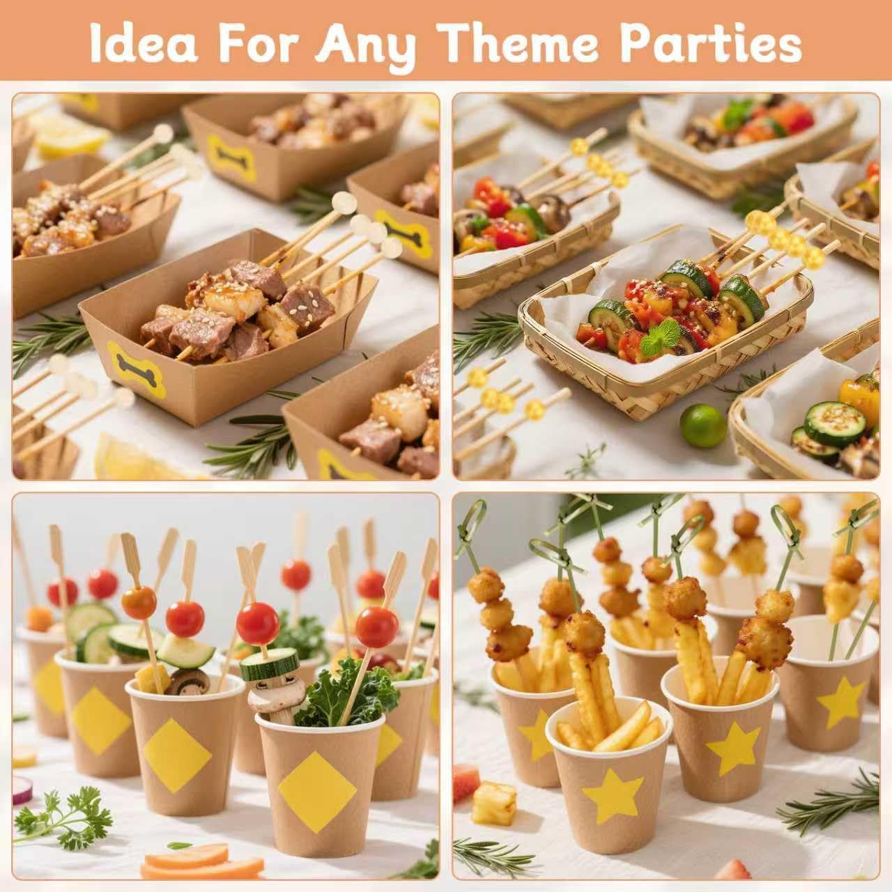 500PCS Cocktail Picks, 4.7" Eco-friendly Natural Bamboo Ball Food Picks, Fancy Toothpicks for Appetizers, Drinks Party Fruit, Bamboo Gold Ball Food Sticks Charcuterie Boards Accessories