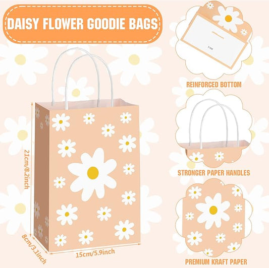Glenmal 24 Pcs Daisy Goodie Bags Groovy Flower Bags Hippie Party Bag with Handles for Spring Birthday Party Supplies Baby Shower Decorations