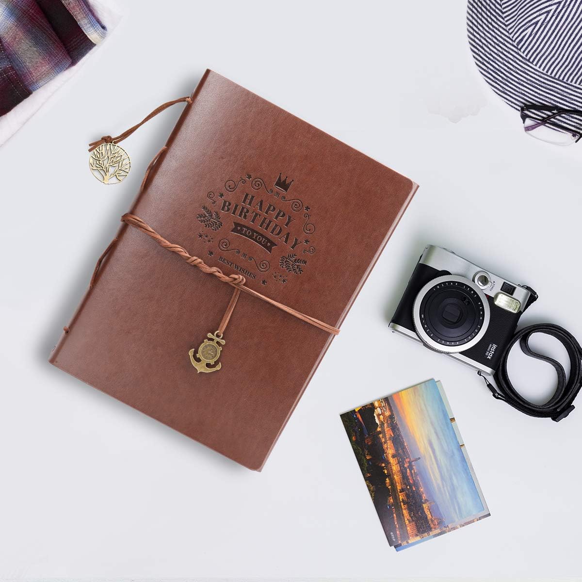 DIY Scrapbook Leather ThxMadam Vintage Scrap Book Photo Album Birthady Memories Book With 60 Black Pagse, Gift for Mum Dad Son Daughter Grandfather Grandma Girl Boy Friend Him or Her