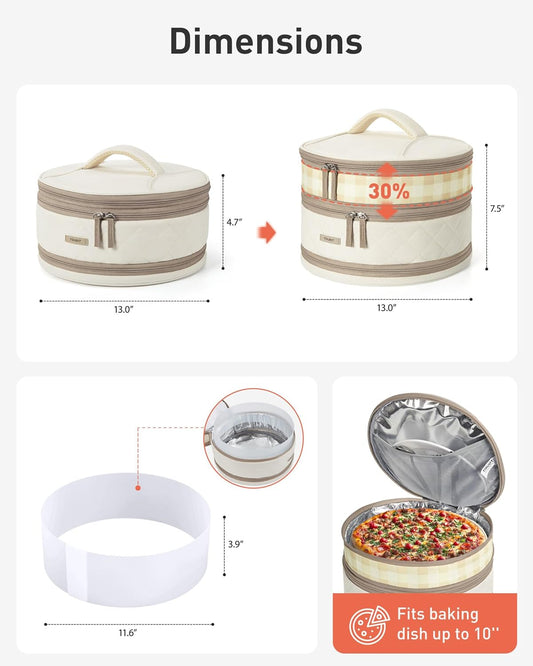 TOURIT Round Casserole Carrier Double Decker Insulated Pie Cake Carrier for Potluck, Picnic, Cookouts