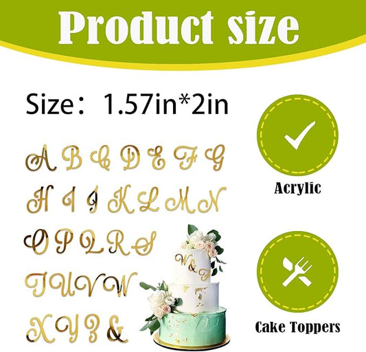 Acrylic Alphabet Cake Topper – DIY Personalized Name Cake Toppers with A-Z Gold Letter Set for Custom Wedding, Baby Shower, or Birthday Party Decorations