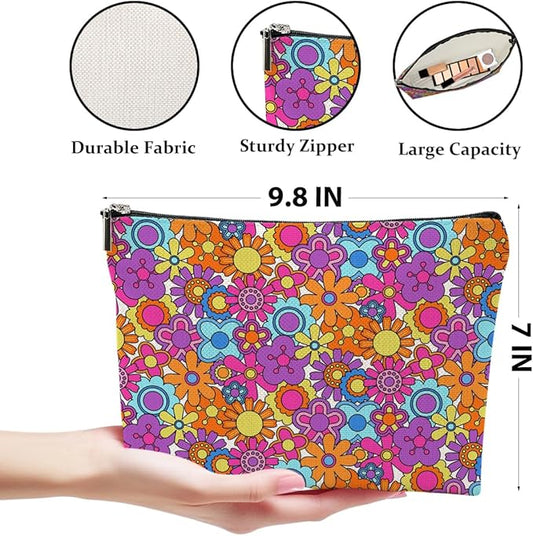 4 Pcs Retro Flowers Makeup Bag, Hippie Stuff Boho Cosmetic Bags Plant Lover Friendship Gifts for Women Sister Bestie Mom Friend Thanksgiving Christmas Birthday Gifts Travel Toiletry Bag Accessories