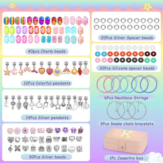 Charm Bracelet Making Kit with Jewelry Case with Charm Pendant Bracelet Kit Jewelry Making DIY Art & Craft Kit for Birthday Gifts Valentine Christmas