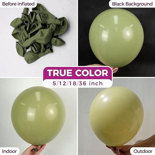 Bezente Sage Green Giant Balloons 36 Inch - 8 Pack Jumbo Green Balloons Large Round Olive Green Latex Balloons for Birthday Bridal Shower Wedding Graduation Anniversary Safari Jungle Party Decorations