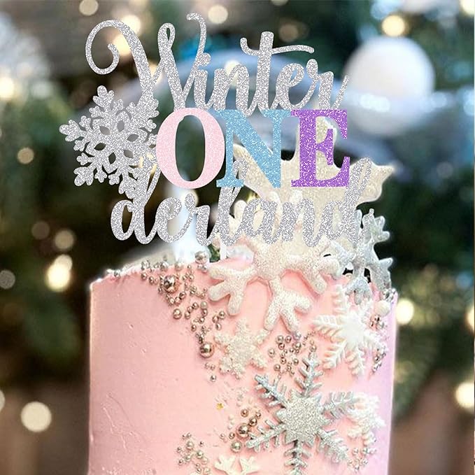 Winter Onederland Cake Topper Snowflake First Birthday Party Decoration Baby Holiday Supplies Pink Blue Purple
