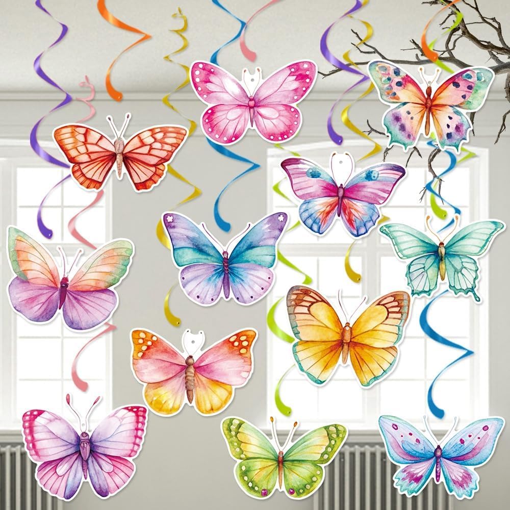 Butterfly Decorations, Kaluofan 30PCS Butterfly Party Decorations, Hanging Butterflies Spring Decorations, Hanging Ceiling Swirl for Spring Summer Easter Butterfly Themed Birthday Party Decorations