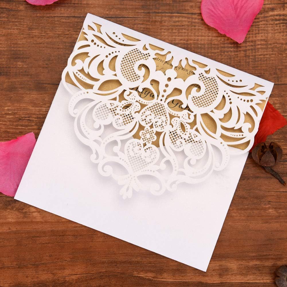 FOMTOR White Laser Cut Invitations with Inner Sheets and Envelopes Wedding Invitation Kit for Wedding,Birthday Parties,Baby Shower (50 Pack)