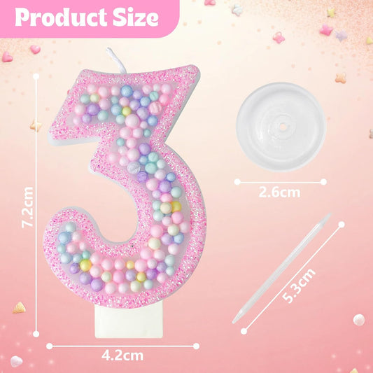 Zlongron Birthday Number Candles, Handmade Macaron 3D Flash Number 3 Candle, Suitable for Girls and Boys' Birthdays, Weddings, Anniversaries, Theme Party Cake Decorations