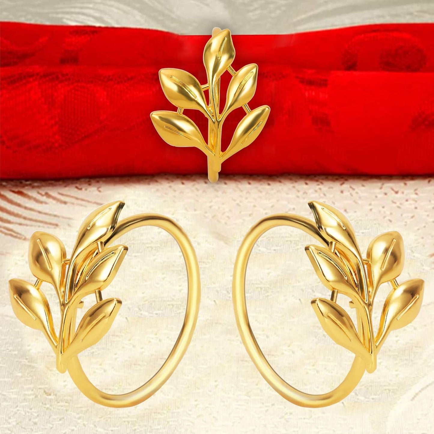 KPOSIYA Set of 200 Leaf Napkin Rings Metal Gold Napkin Holder Table Napkin Rings for Thanksgiving Day Christmas Dinning Table Parties Everyday (Ye Zi-Gold 200)