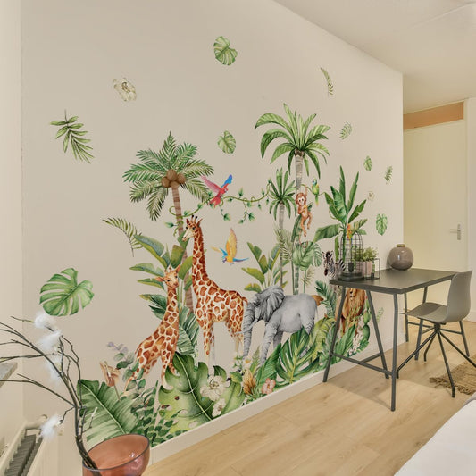 Safari Animal Jungle Wall Stickers Kids Room Living Room Wall Decor, Playroom Bedroom Classroom Kindergarten Designs