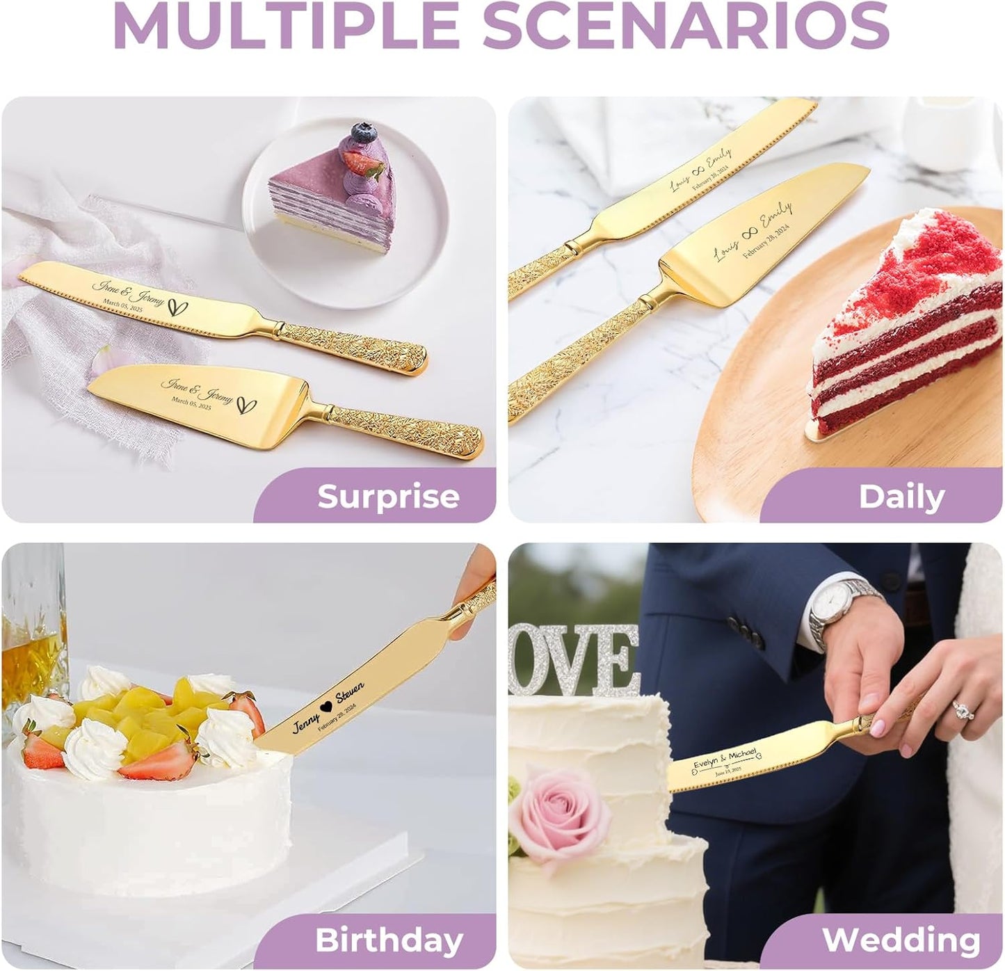 Custom Cake Cutting Set for Wedding Cake Knife and Server Set Personalized Gold Cake Cutter Gift for Anniversary Birthday Christmas