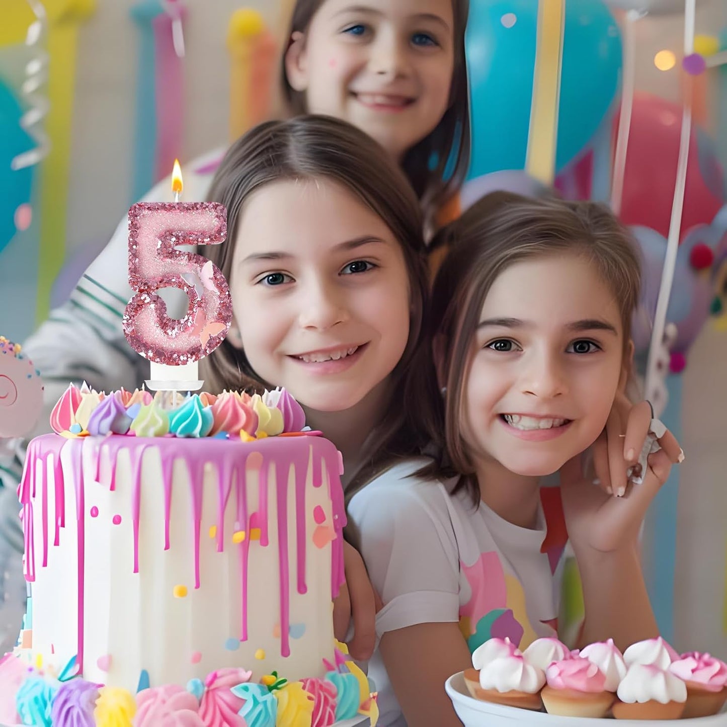 5th Birthday Candles,Glitter Butterfly Cake Toppers Pink Sequins Wedding Numeral Cupcake Decorations,Suitable for Girl and boy Wedding Cakes, Party Celebrations, Birthday Decorations