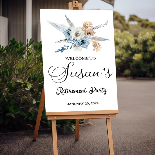 Personalized Blue Retirement Party Sign, Rustic Luncheon Welcome Sign