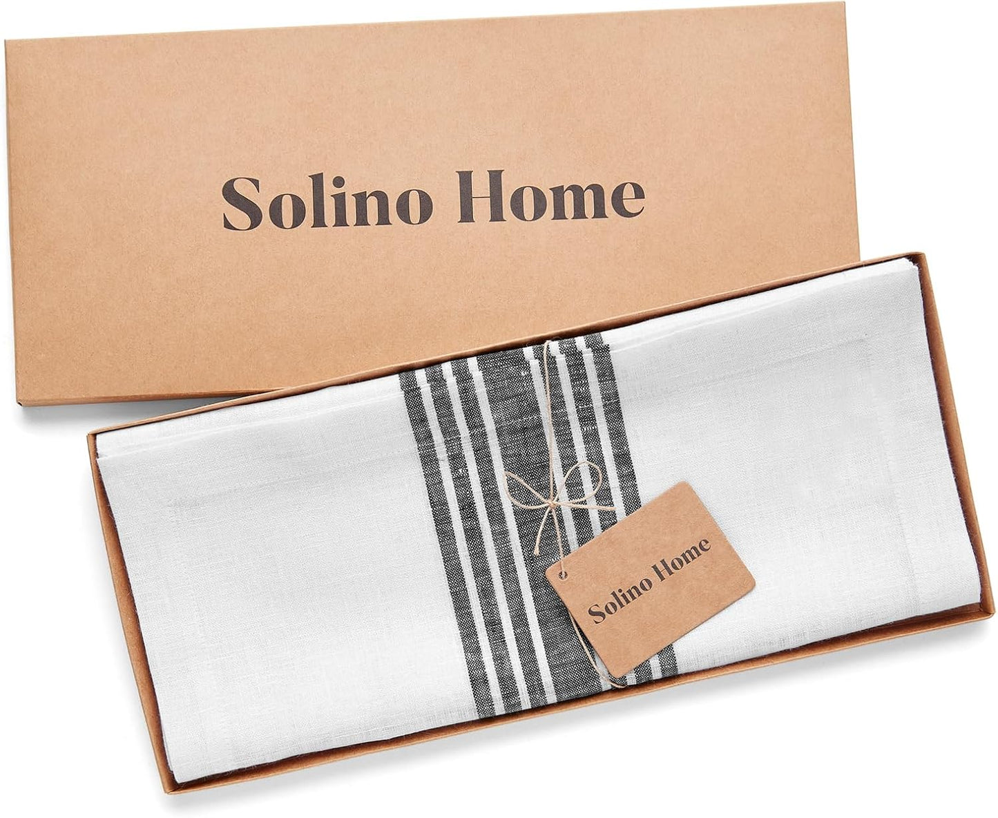 Solino Home Linen Table Runner 108 Inches Long - 100% Pure Linen Black and White Farmhouse Table Runner 14 x 108 Inch for Dining, Fall, Autumn, Halloween, Thanksgiving
