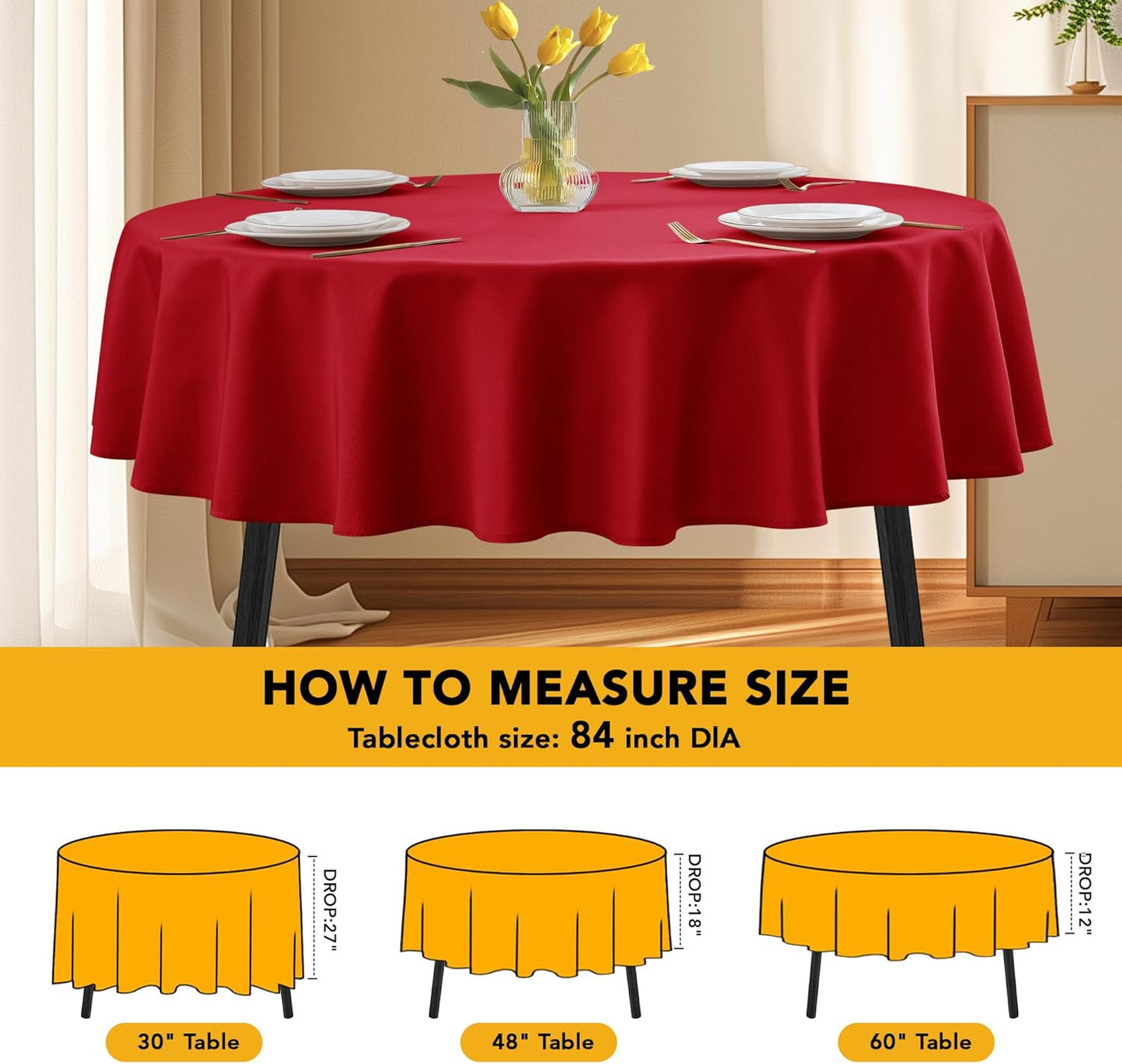 10-Pack Red Round Tablecloths, 84 Inches, Stain-Resistant Polyester for 3-5 Ft Round Tables - Washable Table Covers for Weddings, Banquets, Birthday Parties, Events