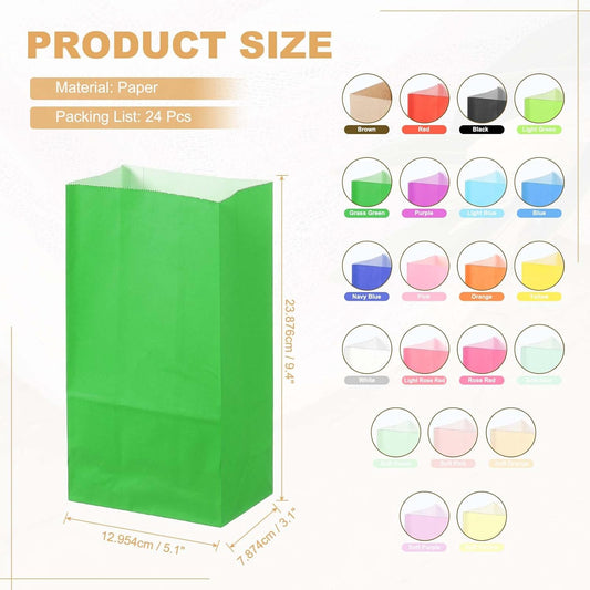 PATIKIL Party Favor Bag, 24 Pcs 5.1x3.1x9.4 Inch Medium Paper Candy Bags Gift Treat Celebration Halloween Goody Birthday Wedding Party with Stickers, Grass Green