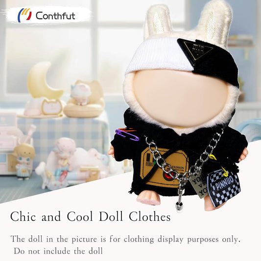 Hoodie Doll Clothes,17cm/15cm Dolls Outfit Set,Accessories for Doll,Stylish Clothes Set Dress Up (No Doll) (Black Hoodie)
