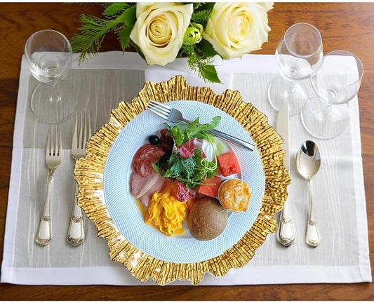 Gold Charger Plates,13 Inch Reef Plastic Chargers for Dinner Plate, Decorative Chargers for Wedding,Elegant Parties, Banquets and Table Decor(Set Of 6)