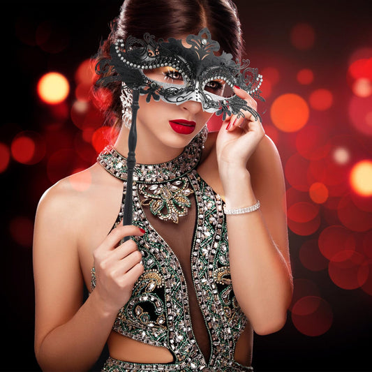 Coddsmz Masquerade Mask with Stick Venetian Mask Mardi Gras Decorations for Womens Halloween Costume Mask