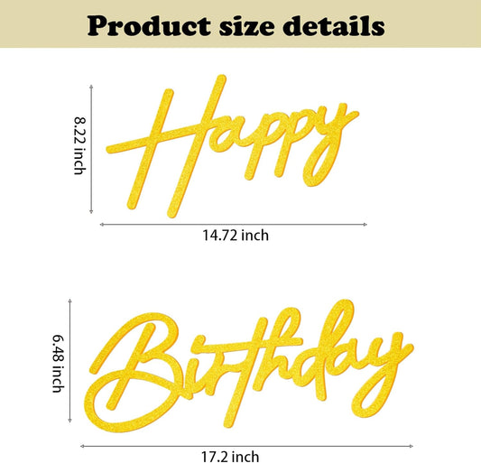 Happy Birthday Sign for Arch Backdrop - Felt Happy Birthday Letters Banner & Sign for Girls, Boys & Adults' Birthday Party Balloon Arch Decorations (Glitter Gold)