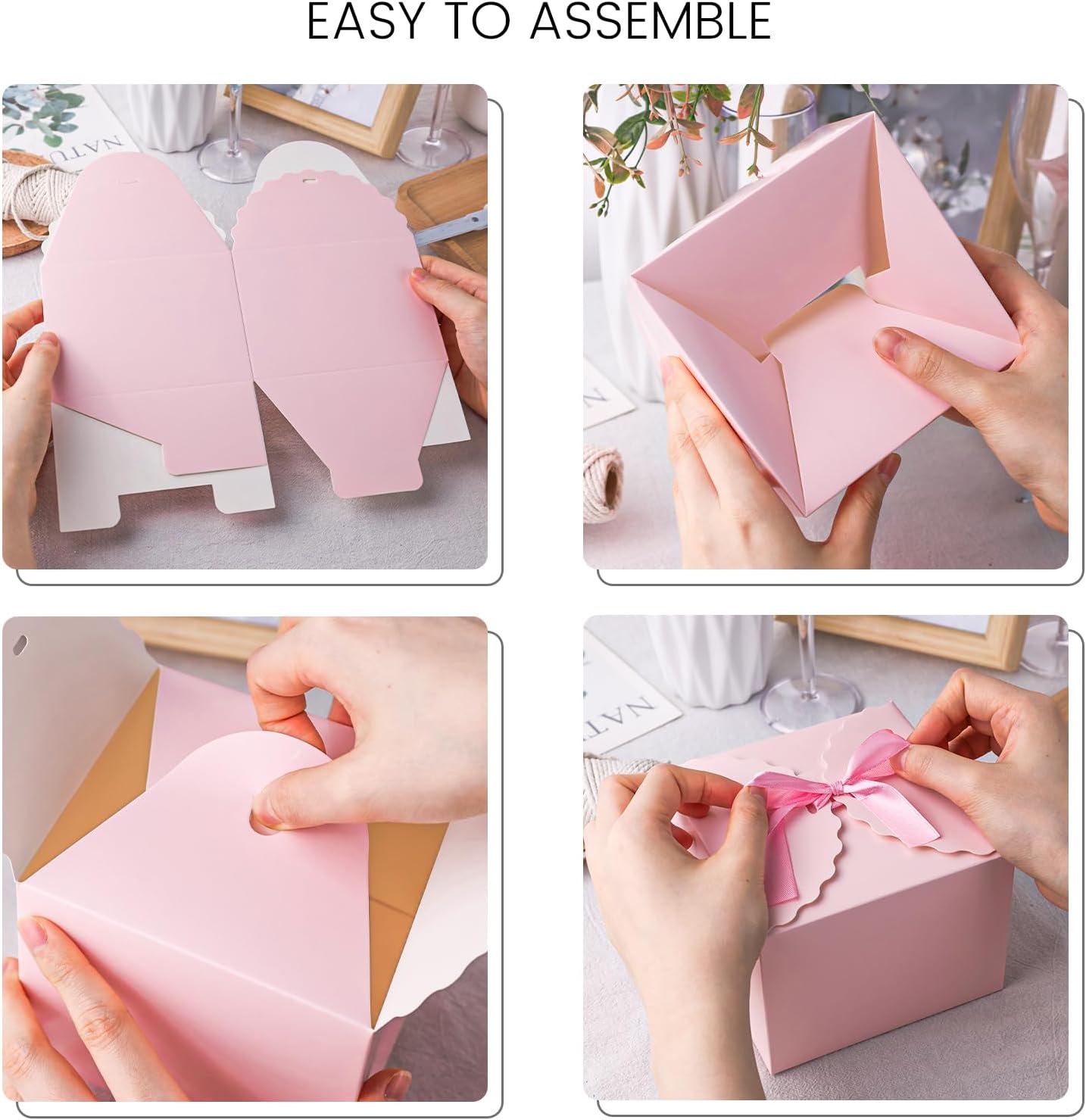 VGOODALL 10PCS Gift Boxes with Ribbon, Pink Candy Box with Ribbon Paper Treat Boxes for Wedding Cookie Chocolates Small Gifts