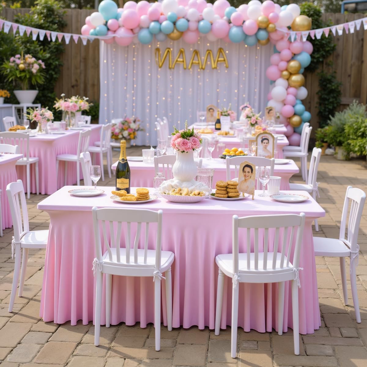 Outpain 6ft Spandex Table Cloth for Standard Folding Tables-4Pack Baby Pink Table Cloth Table Protector for Party, Wedding, Cocktail, Banquet, Festival