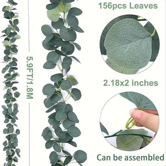 Faux Eucalyptus Garlands for Decoration, Fake Vines for Greenery Backdrop, 2 Pack Artificial Eucalyptus Vines for Wedding Decoration, Leaf Garlands for Table Mantle and Wall Hanging Decoration