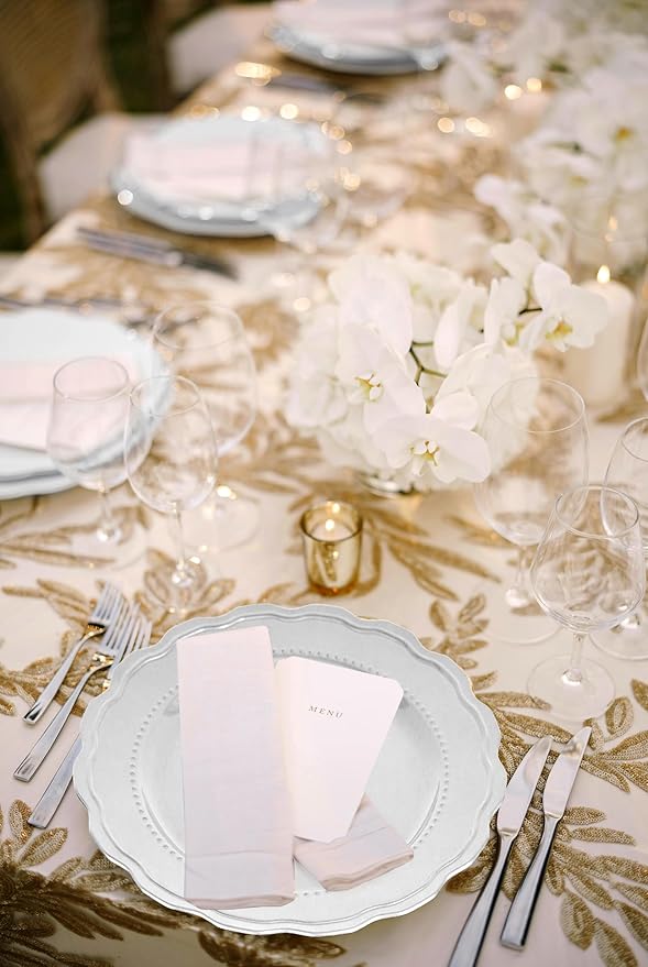 50 Pcs Silver Charger Plates with Wavy Edges, 13 Inch Round Bulk Charger Plate,Elegant Reusable Plastic Dinner Chargers Plates for Wedding Holiday Party Baby Shower Event Decoration (Silver)
