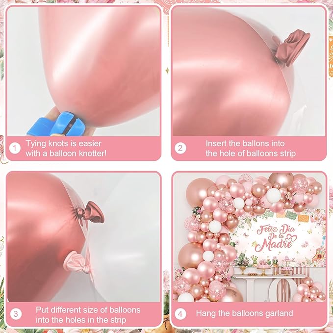MEHOFOND Feliz Día De La Madre Decorations 107Pcs Mexican Mother's Day Balloons Set, Rose Gold Floral Feliz Dia Mama Love You Mom for Best Mom Ever Mothers Day Party Supplies