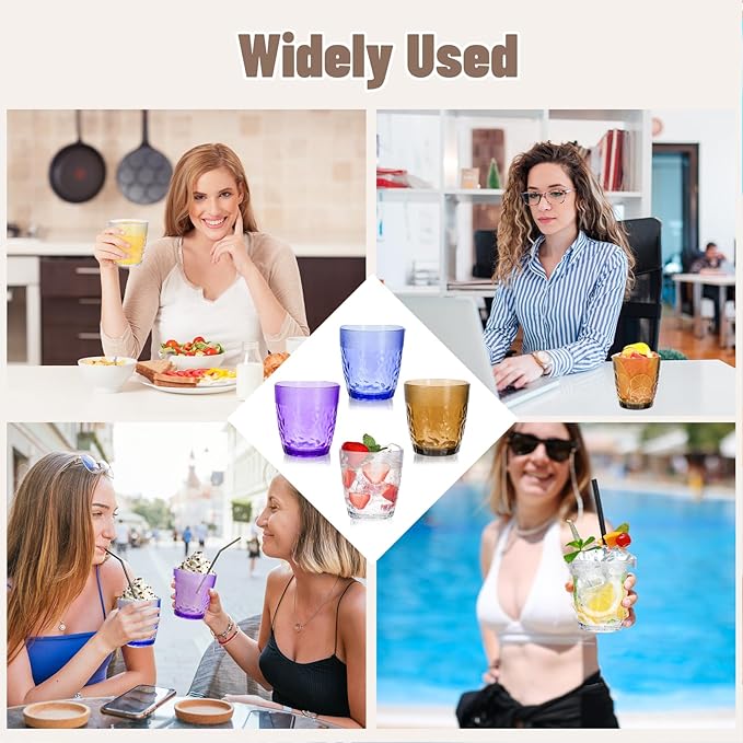 4Pcs Plastic Drinking Glasses, Plastic Tumblers Reusable Drinking Cups, Clear Acrylic Glasses Drinkware 6.8oz, Stackable Unbreakable Juice Glasses for Beer Wine Juice Milk, Party and Picnic
