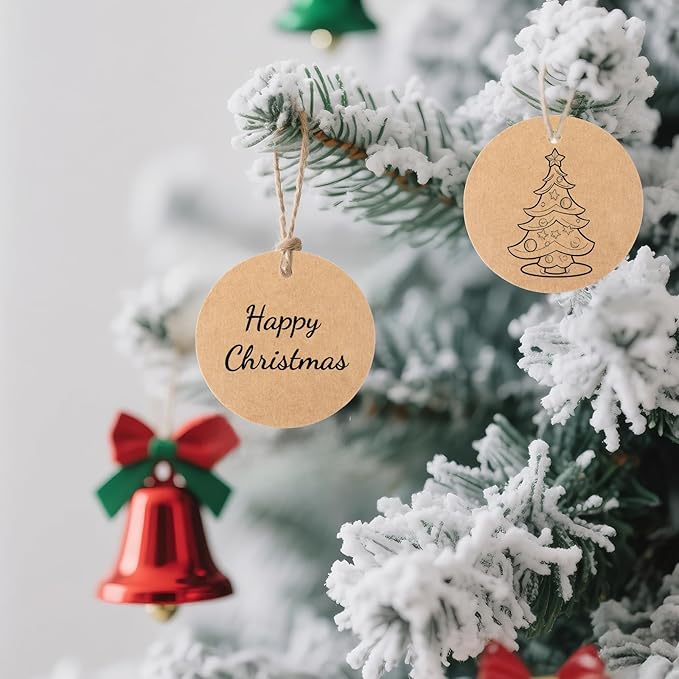 G2PLUS Round Gift Tags with String-2.5 Inches Blank Circle Kraft Paper Tags 100 PCS Large Round Craft Labeling Tag for Wedding, Birthday, Christmas Party Favors