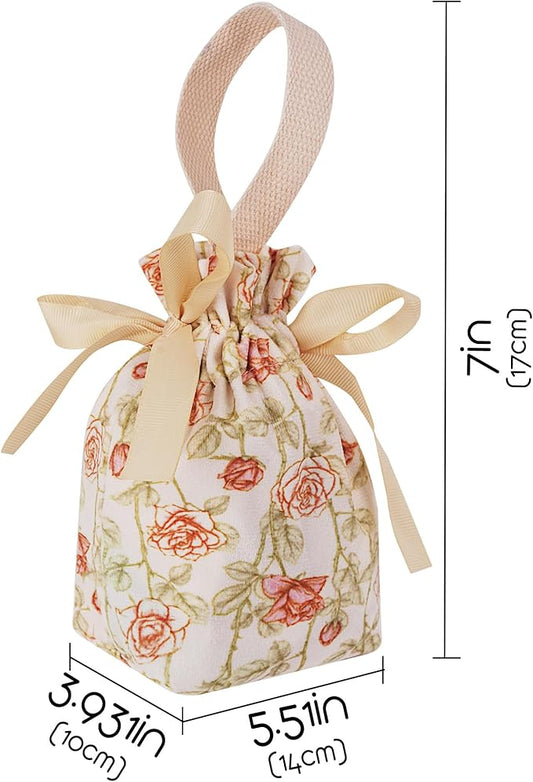 Biiange Floral Gift Bags, Floral Gift Bag with Handle, Small Candy Boxes Goodie Bags for Birthday Wedding Bridal Favors (8Pcs Pink)