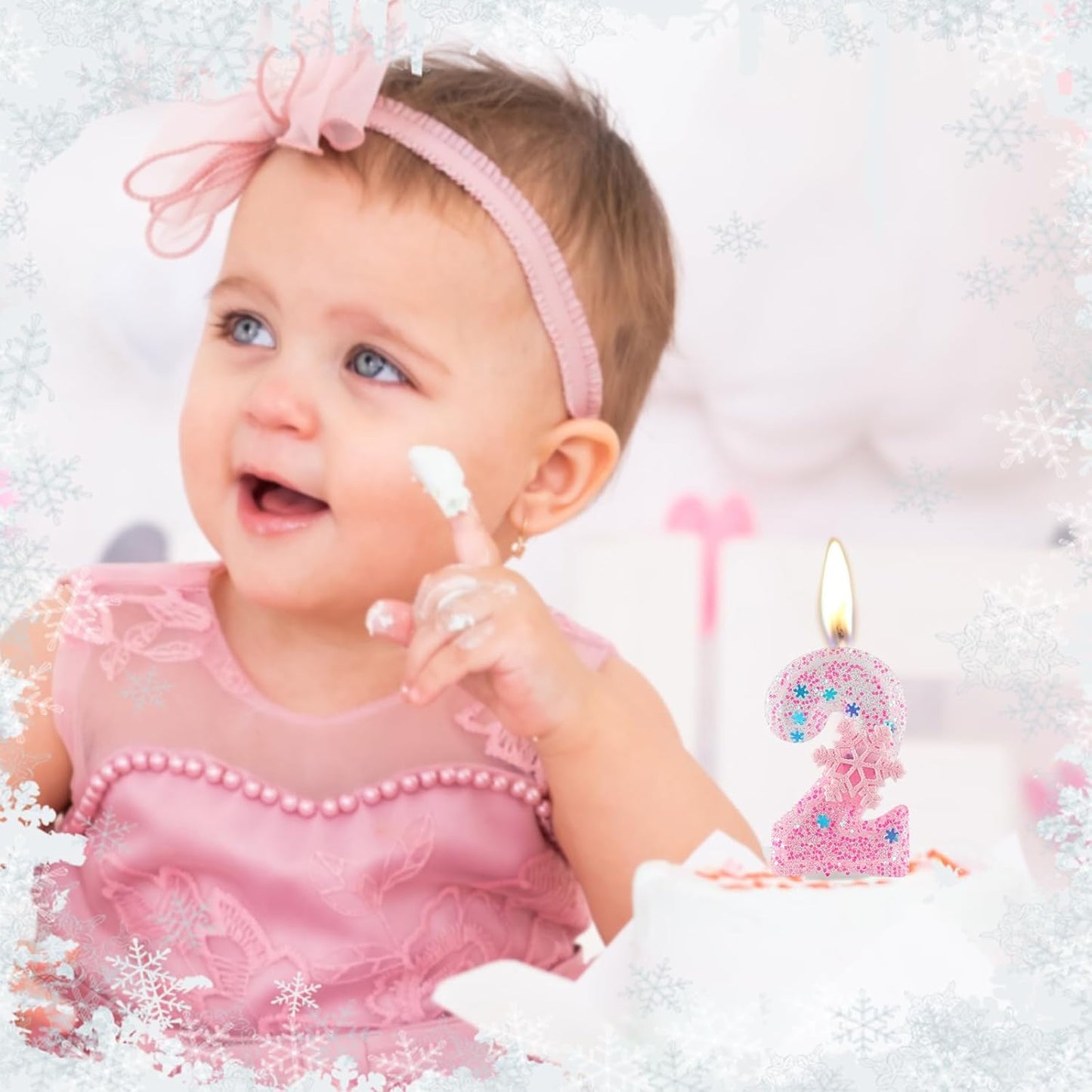 Pink Frozen Snow Themed Birthday Candles,Pink Snowflake Number 4th Birthday Candle for Party Supplies,Winter Frozen Birthday Party Number 6 Cake Topper Decorations
