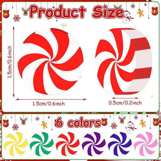 80pcs Mini Christmas Candy for Crafts Multicolour Fake Candy Decor Peppermint Ornaments Xmas Table Scatters Red and White Candy Vase Filler for Decorations Party Favors Supplies 15MM