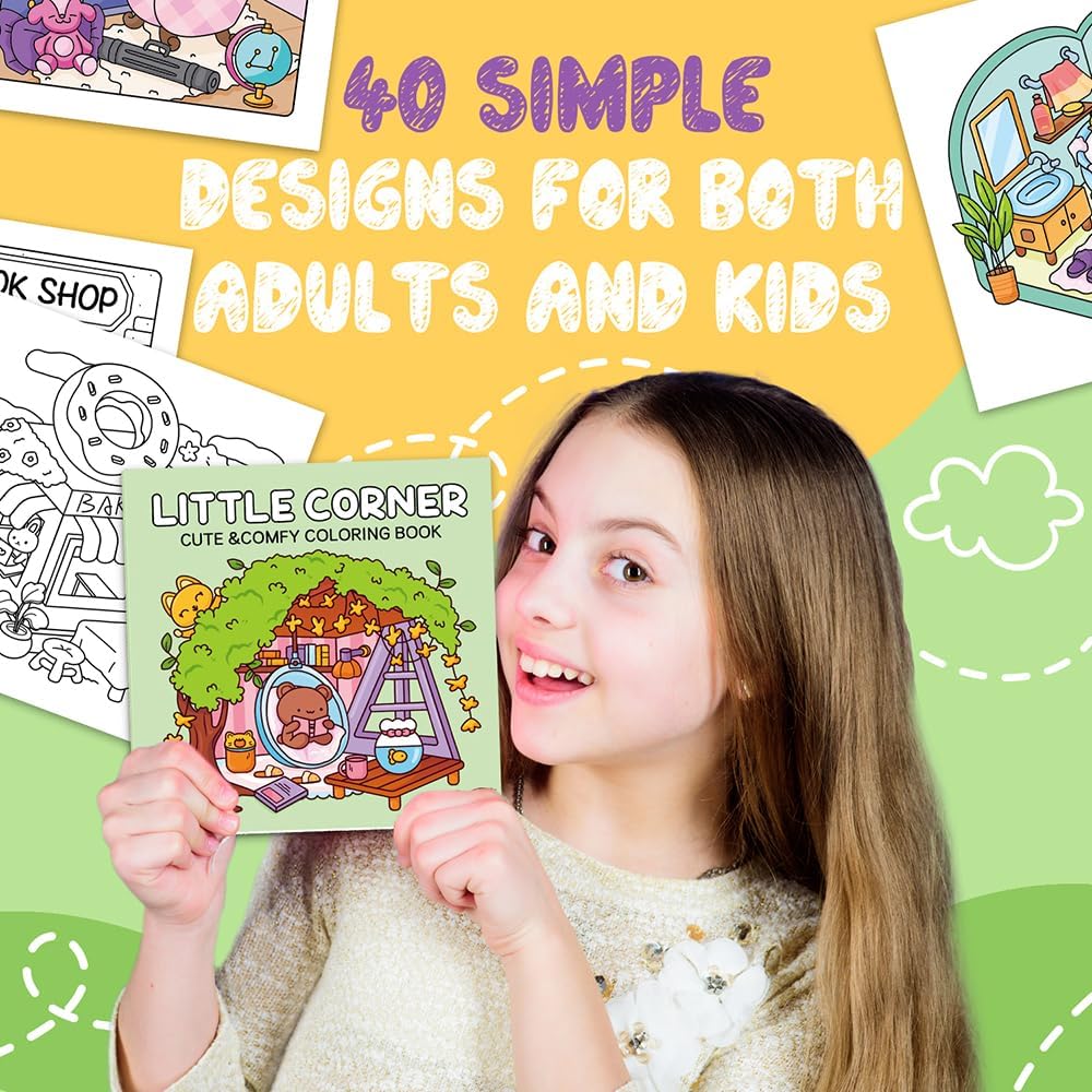 Adorable Coloring Book for Kids Ages 4–8: 40 Unique Single-Sided Pages to Prevent Bleed-Through | Thick Paper for Markers & Crayons | Screen-Free Learning Fun & Family Creative Gift (Little Corner)