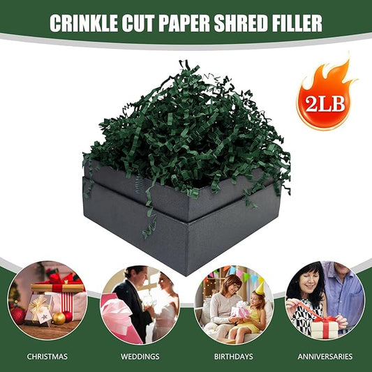 Tisspoms Crinkle Cut Paper Shred Filler, 2 LB Basket Filler Shredded Paper, Confetti Stuffing for Basket Filling, Halloween, Christmas, Birthdays, Gift Wrapping, Stuffer Party Supplies(Dark Green)