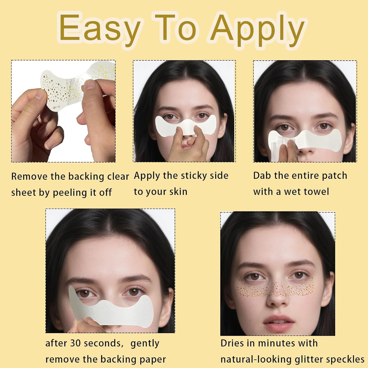 6Pcs Glitter Freckle Face Tattoo for Festival Makeup, Gold Star Waterproof Self Adhesive Spots Stickers, Sparkle Freckles Skin Decor Body Tattoos for Parties(Gold)