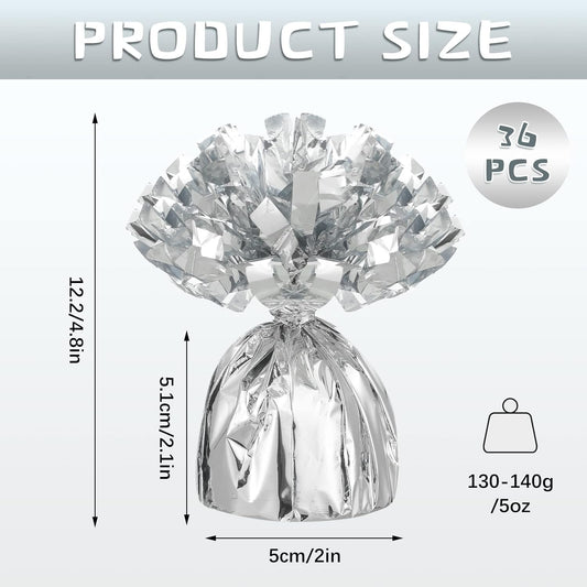 36 Pcs Metallic Balloon Weights Set Heavy Solid Metallic Anchor Balloon Holder Weights for Balloons Table Centerpiece DIY Decor for Birthday Party Favors Wedding 2.5 x 5 Inch(Silver)