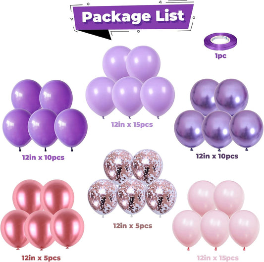 Pink and Purple Balloons Metallic Purple Pink Red Balloons for Butterfly Birthday Party Decorations Pastel Latex Balloon 12inch 60pcs Balloon Bridal Shower Bachelorette Engagement