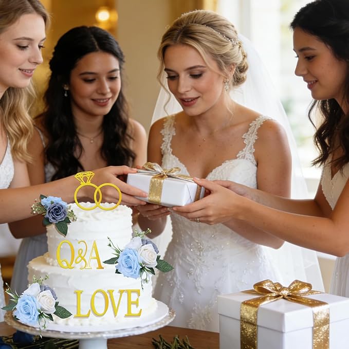 4Pcs Wedding Cake Topper Diamond Ring Cake Topper with 26 Letter Personalize Bride and Groom Initial Sign Cake Decor for Bridal Shower Party