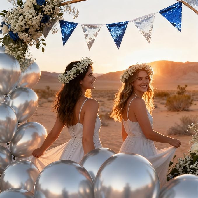 Patimate Metallic Silver Balloons 100 Pack 12 Inch Silver Chrome Latex Balloons for Birthday Wedding Anniversary Engagement Graduation Baby Shower Bridal Shower Retirement Party Decorations
