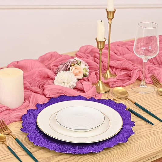 Pesonlook 24Pcs Purple Charger Plates Round 13inch, Reef Plate Chargers for Dinner, Bulk Plastic Floral Table Plates for Dinner Wedding Party Event Table Setting Decoration(Purple)