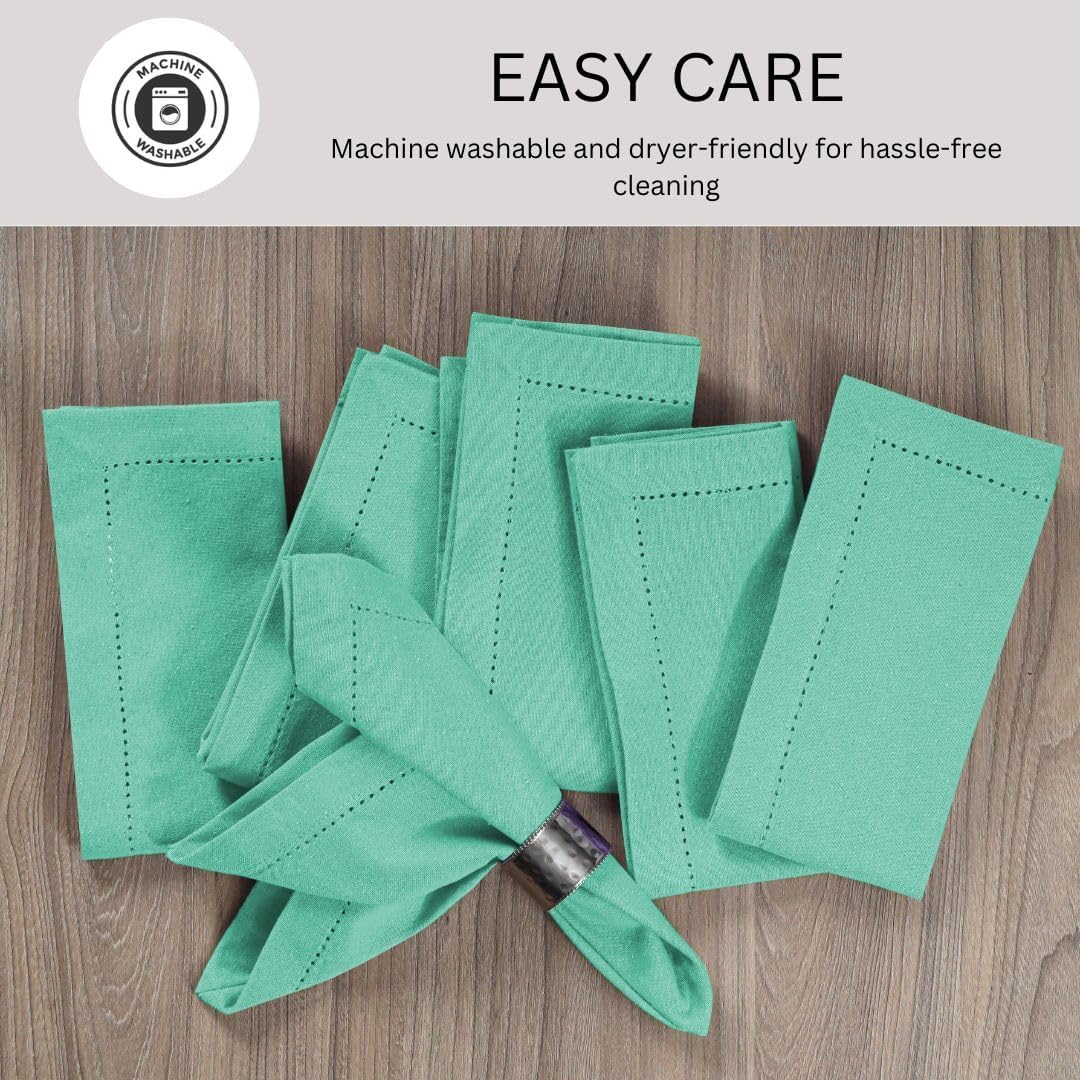 Hemstitch Dinner Napkins 100% Cotton Set of 12 - for Dining Weddings Parties Holidays Easter Everyday Use - Soft Durable Washable Table Napkins - 18x18 Inch Cloth Napkins Seafoam Green