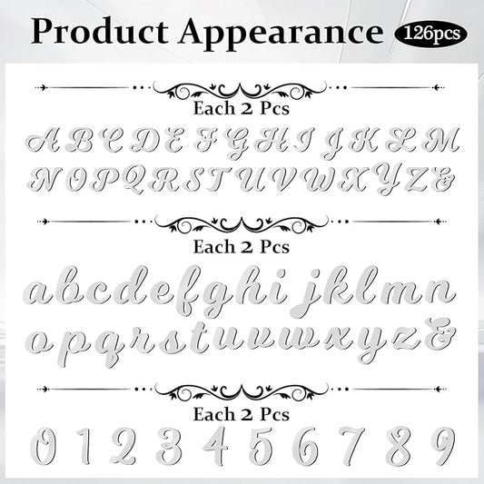 126 PCS Custom Name Cake Topper Acrylic Letters DIY Personalized A-Z & 0-9 Number Alphabet Cake Decoration For Wedding Anniversary Baby Shower Party Birthday Supplies (Silver)