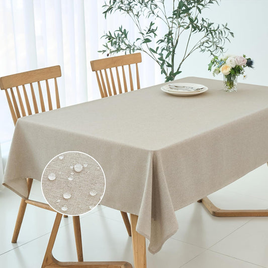maxmill Rectangle Linen Texture Tablecloth Stain Proof Waterproof Wrinkle Free Washable Dining Table Cloth Wipeable Fabric Table Cover for Dining Room Farmhouse Tablecloths, 60 x 120 Inch, Linen
