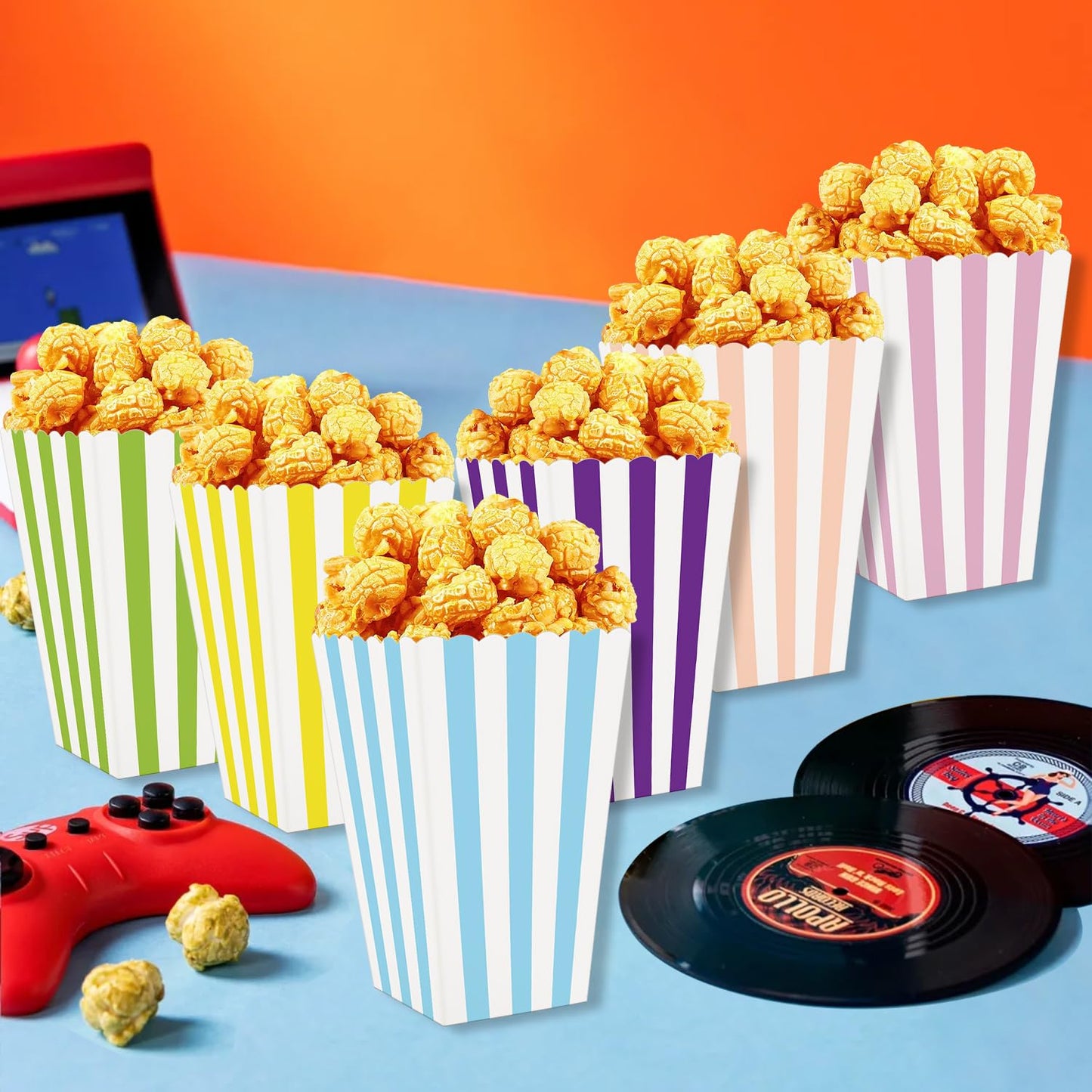 36 Pcs Striped Popcorn Boxes 2 x 4.5 x 2.7 inch Mini Popcorn Boxes Disposable Snack Popcorn Bags Cardboard Popcorn Container for Party